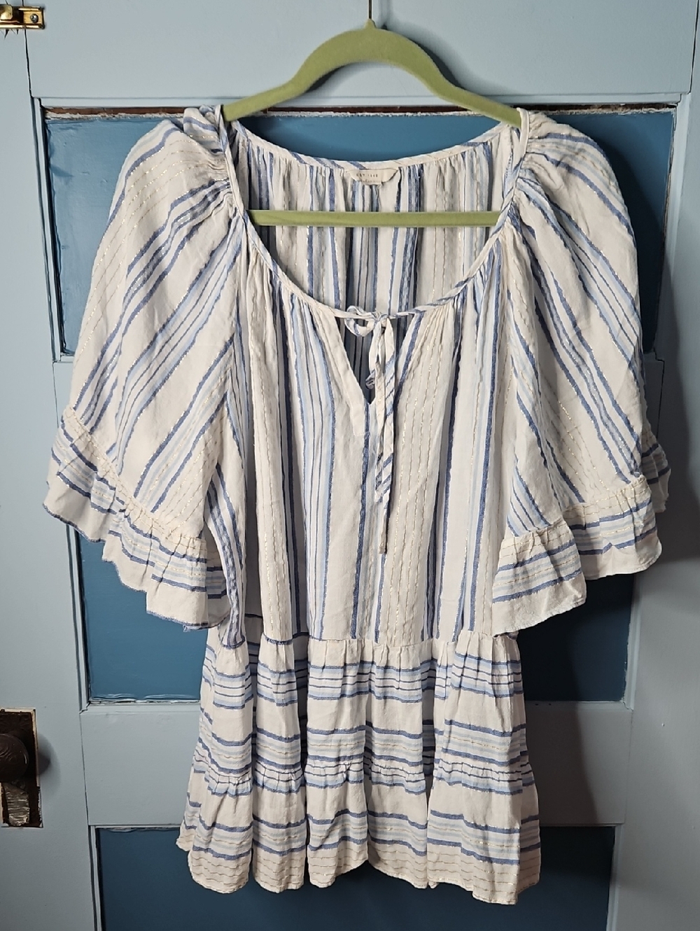 Cato Women's Blue and White Striped Peasant Top 26W/28W